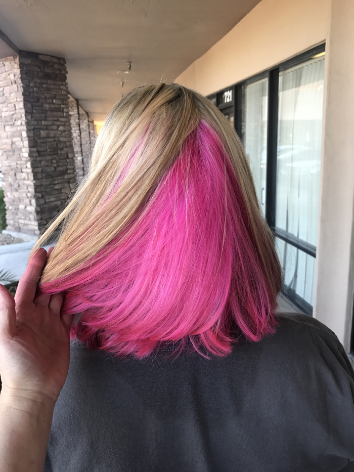 peekaboo hot pink hair blonde highlights stacy anns scissor hands tempe az hair salon